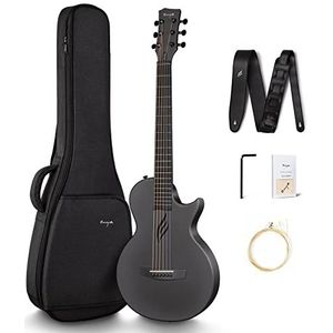 Enya 35"" Gitaarset voor Beginners - Koolstofvezel Zwart Nova Go Akoestische Gitaar met Gig Bag Riemsleutel Snaarreinigingsdoek Geschikt voor Kinderen Volwassenen School Home Reizen Gitaar