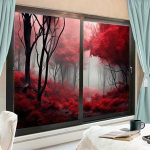 Moderne bosraamfolie, warmteblokkerend, natuurlijk rood gebladerte, rustiek, natuur, privacy, raamdecoratie, glazen deurbedekking, niet-klevende raamfilm voor badkamer keuken, 90 x 160 cm x 2 stuks