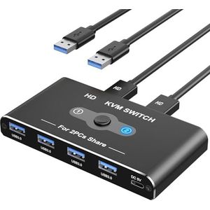 KUAIYIJU Efficiënte KVM-Schakelaar 2 in 1 uit voor Twee Computer die Enige het Scherm4K60Hz en USB3.0-Toegang delen