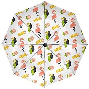 Baby Vogel Flamingo Bloem Paraplu Automatisch Opvouwbaar Auto Open Sluiten Paraplu's Winddicht UV-bescherming voor Mannen Vrouwen Kinderen