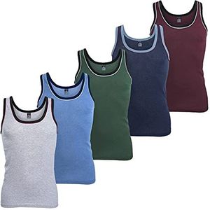 MT Heren Melange Tanktop (5-pack) Katoen Fijnrib Onderhemden Mouwloos, mix, M