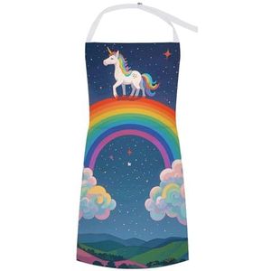 BVNMT Polyester schorten voor volwassenen met zakken, verstelbaar, regenboog, melkwegstelsel, paard, bedrukte schorten voor keuken, koken, BBQ en grill, 71,1 x 81,3 cm