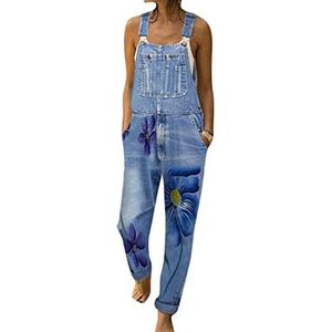 Dames tuinbroek van denim, overall met bloemenprint, jumpsuit, baggy jeans