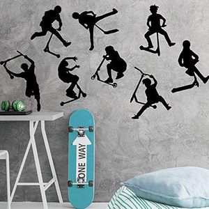 Stunt Scooter Muursticker Jongen Kamer Kinderkamer Stunt Scooter Fiets Sport Muurtattoo Slaapkamer Vinyl68X128CM