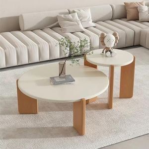 GEIRONV Moderne Salontafel Set van 2, voor Woonkamer Slaapkamer Appartement Massief Houten Cirkelvormige Tafel Eenvoudige Montage Nesttafel (Color : White, Size : 70+50cm)