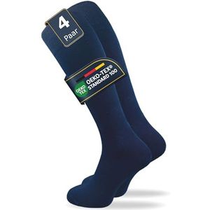 GAWILO Kniekousen voor dames en heren (4 paar) lange sokken met comfortabele band van 80% katoen | geen wegglijden | zonder drukkende naad | extra zacht en duurzaam, blauw, 47/50 EU