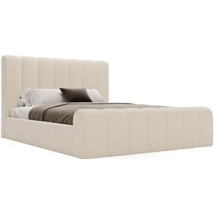 Emporius Gestoffeerd bed 180x200 Valetta - bed met opbergruimte, groot hoofdeinde, luxe bed met lattenbodem en bedlade - tweepersoonsbed, Bouclé - Crème (Anthology 1)