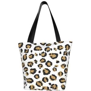 Schoudertas, canvas draagtas grote tas vrouwen casual handtas herbruikbare boodschappentassen, gouden glitter zwarte luipaard dierenprint, zoals afgebeeld, Eén maat