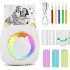 GuKKK Mini-printer, mobiele fotoprinter, draagbare mini-fotoprinter met zeven kleuren led, draadloze fotoprint, thermische printer, smartphone bluetooth-printer, voor leerhulp, studienotities, dagboek