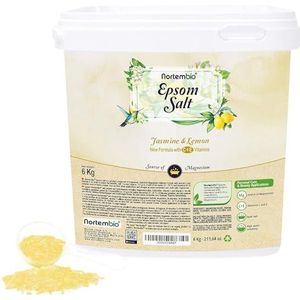 Nortembio Epsomzout 100% Geur Jasmijn & Citroen 6 kg – Natuurlijke Bron van Magnesium | Met Hydraterende Vitamine C en E | Voor Ontspanningsbaden, Spa en Huidverzorging + Gratis E-Book