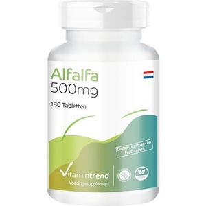 Alfalfa 500mg - met 1500mg alfalfa per dagelijkse dosis - 180 tabletten - hoog gedoseerd - veilige dosering - veganistisch - biobeschikbare supplementen uit Duitsland | Vitamintrend