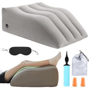 Leikurvo Venkkussen, beenverhogingskussen, opblaasbaar wigkussen om te slapen, voetsteunkussen, beensteunkussen met zak en pomp, wasbaar, beenkussen, kniekussen (grijs)