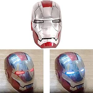 Volwassen Iron Man 1: 1 MK5 elektrische helm, elektrisch openen en sluiten draagbare tweetalige stembediening lichtgevende prop superhelden serie premium,Silver-One size