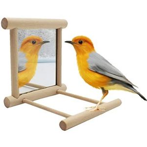 Vogel Stand Perch met Spiegel voor Papegaai Budgie Parakeet Cockatiels Afrikaanse Grijze Macaw Cockatoo Kooi Hout Speelgoed