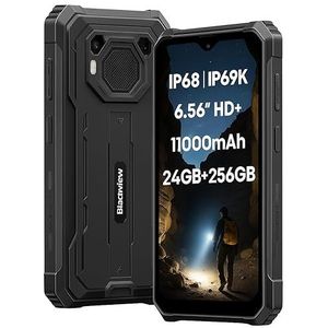 Blackview BV6200 Plus Téléphone Incassable, 24GB+256GB, Batterie 11000mAh, Haut-Parleur Ultra-Fort 3W 98dB, 16MP+13MP, 6,56'' HD+, Android 14 Dual SIM IP68 Étanche Smartphone Débloqué, NFC Noir