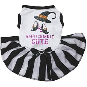 Petitebelle Halloween Bewitchingly Leuke Wit Shirt Gestreepte Tutu Puppy Hond Jurk, Medium, Kleur: wit