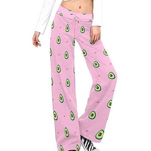 Avocado en harten op een roze damesbroek casual broek elastische taille lounge broek lange yogabroek rechte pijp