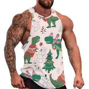 Dinosaurus Kerst Heren Tank Top Grafische Mouwloze Bodybuilding Tees Casual Strand T-Shirt Grappige Gym Spier
