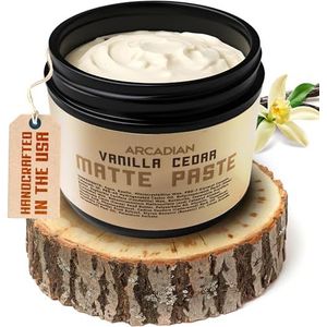 Arcadian Grooming Vanille Cedar Matte Paste Mens Hair Styling Cream Heavy Hold Vegan Wreedheid Free, 4oz