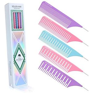 Vellen Hair Ultimate Kam met haarstrengen, hittebestendig, PEI-materiaal, 1100 graden Celsius, professionele kam, balayagekam met extra lange roestvrijstalen naald, 5 maten (violet)