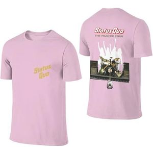 Sta-Tus Logo Qu-o Heren Katoenen T-shirt Korte Mouw Ronde Hals T-shirt voor Heren Zachte Zwarte T-shirts Basic Casual Fans Gift Tops, roze, 3XL