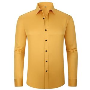 Overhemden, Strijkvrij, Anti-kreuk Overhem D, Stretch Overhemden, Kreukvrij Overhem D Met Knoopsluiting Voor Heren VooDe Zomer (Geel-B,S)