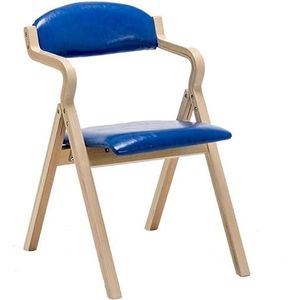 Eetkamerstoelen gestoffeerde accentfauteuils, opvouwbare extra stoel voor gasten keuken kantoor bruiloft feest picknick met massief houten poten en lederen gewatteerde stoelen (kleur: blauw-1)