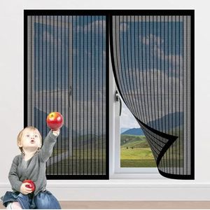 Magnetisch Raamhor 133 x 109 cm Insectenbescherming met Tape en Sluitmagneten Zonder Boren Voor Diverse Ramen, Zwart