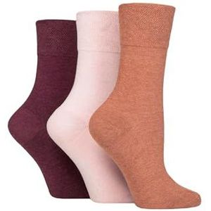 IOMI SOCKSHOP Footnurse Sokken, voor dames, zachte grip, diabetische sokken, effen, naadloze sokken met brede manchetten voor comfort, maat 4-8, 3 paar, Terracotta / Lavendel Crème / Bordeaux, 37-42