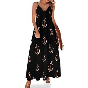Maryland Anchor Maxi-jurk voor dames, V-hals, casual, mouwloos, verstelbare riem, sexy lange jurk