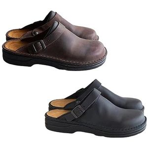 Pantoffels - Zwart - Lederen Pantoffels - Grote Maten - Laag Uitgesneden - Vierkante Neus