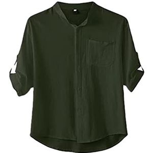 7-delig T-shirt Licht Met Knopen Linnen Zomerhemd Heren Zomeroverhemd Casual Overhemd Business Regular Fit Herenoverhemd Basic Overhemd 7-delig Linnen Overhemd heren t-shirt (Color : Green, Size : M