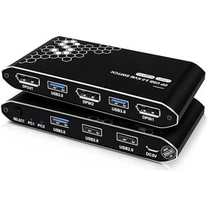 KVM-switch, 2 poorten, 4K bij 60 Hz resolutie, waardoor twee computers één of twee monitoren kunnen delen, HDCP 2.2 en USB-kabels meeleverd,Schakelde soepel