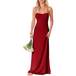 HPPEE Damesjurk met ronde hals, chiffon, bruidsmeisjesjurk, mouwloos, A-lijn, bruidsmeisje, spaghettiband, formele jurk, Bordeaux, 32