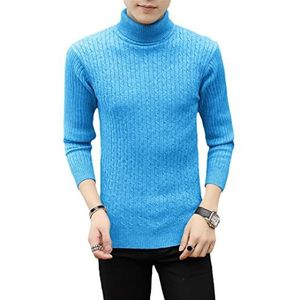 Wintertrui, Herfst- en wintertrui for heren met effen hals strepen, warme casual pullover(Sky Blue,XL (70-80KG))