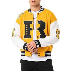 Stijlvolle collegejas in retro-look, sportieve varsity-jas voor vrije tijd en streetwear, Mustard - ecru, M