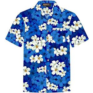 Hawaiihemdshop Hawaii overhemd | mannen | katoen | maat S - 8XL | korte mouwen | Hawaïhemden | bloemen | retro | klassiek | hibiscus | Aloha | kokosnoot knopen | Hawaïhemd heren, Klassiek blauw-wit, L