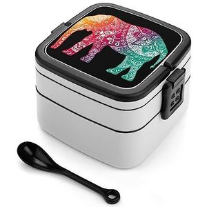 Warm Elephant Bento Lunchbox, dubbellaags, alles-in-één, stapelbare lunchcontainer, inclusief lepel met handvat