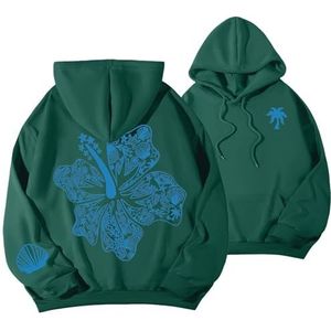 Preppy borduurwerk Hibiscus hoodie for tienermeisjes Dames Leuke oversized hoodies grafische trui top(Dark Green-3,3XL)