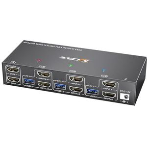 YOUTINGHDAV KVM Switch 3 PC 2 monitoren HDMI, EDID emulator, USB 3.0 HDMI 2.0 KVM Switch Dual Monitor 4K @60Hz voor 3 PC delen toetsenbord, muis, met bedrade afstandsbediening en 12V Power Adapter