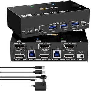 YOUTINGHDAV KVM-Switch 2 PC 2 Monitoren HDMI 8K @60Hz, USB 3.0 4K @120Hz, Dual Monitor HDMI 2.1 Delen Muis Toetsenbord, Met 2 USB 3.0-Kabels en Kabelafstandsbediening