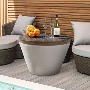 GZDZ Outdoor Indoor Koffietafel, 78,7 cm Ronde Betonnen Salontafel, Houten Top, Moderne Ronde Trommel Salontafel voor Woonkamer Slaapkamer, Tuin, Achtertuin (60 cm)