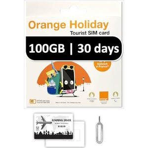Orange Holiday Europe Prepaid simkaart 30 dagen nu 100 GB internetdata van 5G/4G LTE (data-tethering toegestaan) + 120 minuten internationale gesprekken + 1000 sms'jes