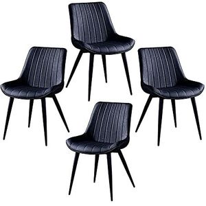 GEIRONV Kantoorstoelen Set van 4, kunstmatige lederen smeedijzeren kruk benen eetkamerstoel woonkamer slaapkamer balkon stoel Eetstoelen (Color : Black, Size : Black feet)