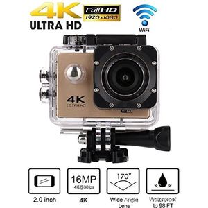 Actiecamera's 4k ultra Hd Mini Action Camera, 2.0 ""Screen WiFi Sports DV Camera, onderwater waterdichte camera, helmcamera's for motorfietsen Waterdichte en duurzame behuizing (Size : Gold)