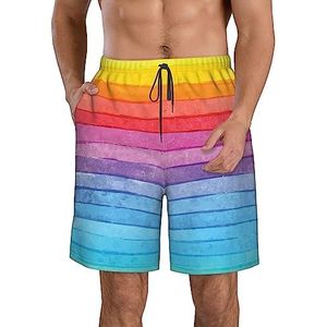 JIAWUJYNB Regenboog gekleurde gestreepte print heren strandshorts - lichtgewicht, sneldrogende zwembroek met trekkoord en zakken, Wit, XL