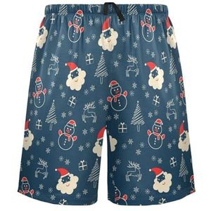 LI ZHI XIN Herenpyjamabroek, korte pyjamabroek, zomer casual shorts, elastische tailleband met trekkoord, rechte losse pasvorm met 2 zakken, S-XXL schattig kerstmanboompatroon, Meerkleurig, S