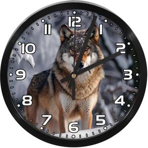 YTYVAGT Wandklok, moderne klokken op batterijen, Wild Animal Wolf Sneeuw, Ronde stille klok 9.8