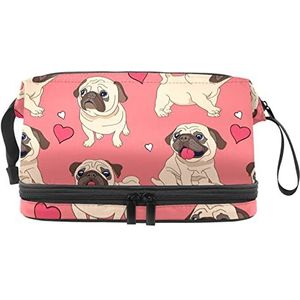 Make-up tas - grote capaciteit reizen cosmetische tas, roze mopshond, Meerkleurig, 27x15x14 cm/10.6x5.9x5.5 in