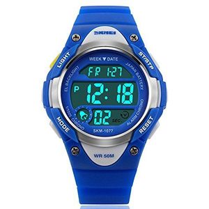 SKMEI Jongens en meisjes roze blauw zwart digitaal horloge met stopwatch alarm licht leeftijden 6-13, Blauw, riem